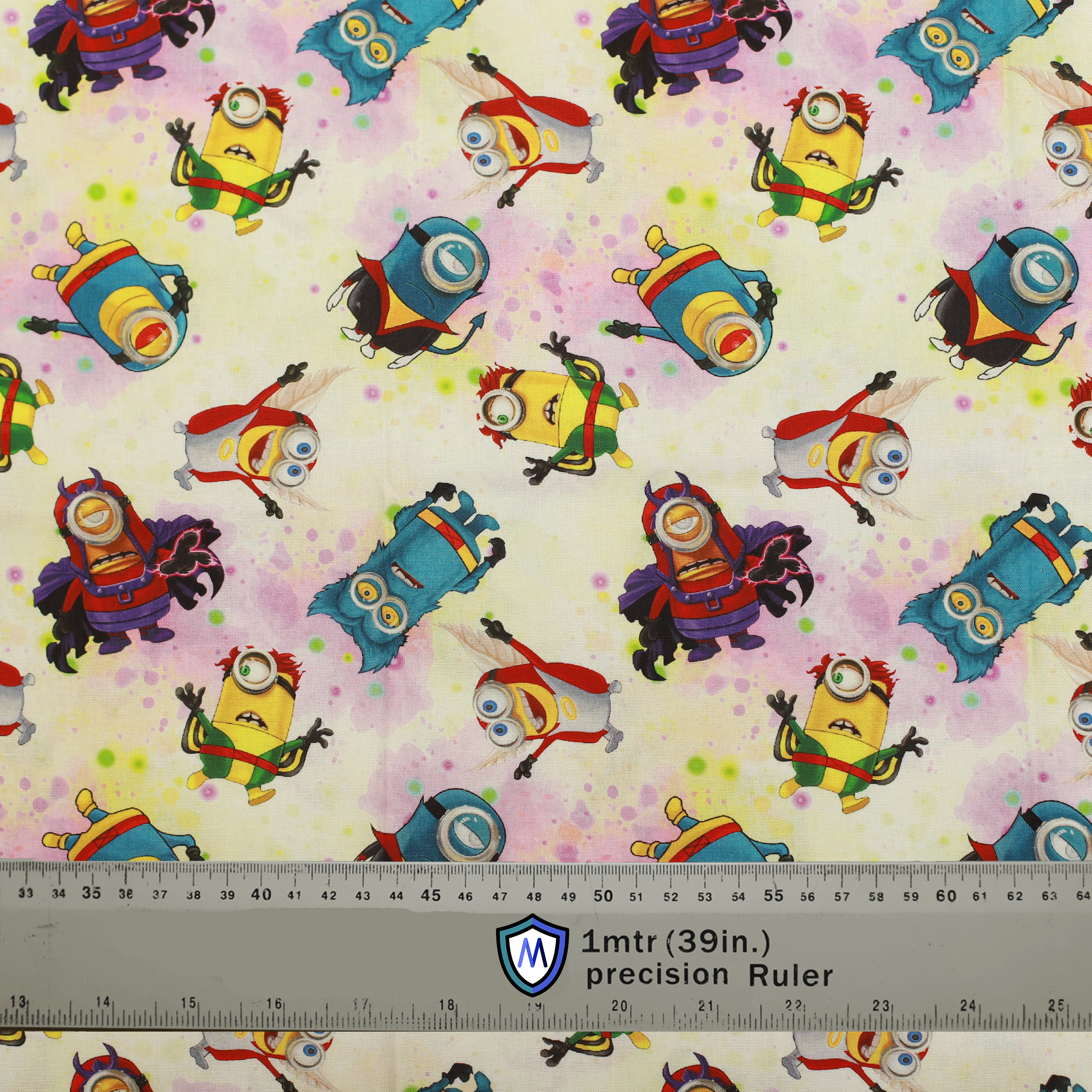 Minions Monsters Medicus Scrub Cap featuring colorful minions dressed as superheroes and monsters on a vibrant background. Fun and unique medical headwear!