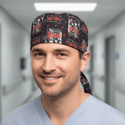 Music ACDC Band scrub cap in Bandana tie-back style