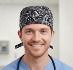 Black and white music notes pattern reusable surgical scrub cap with tie strings