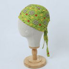 Green Nacho Average Nurse scrub cap with avocado pattern shown on mannequin head side view