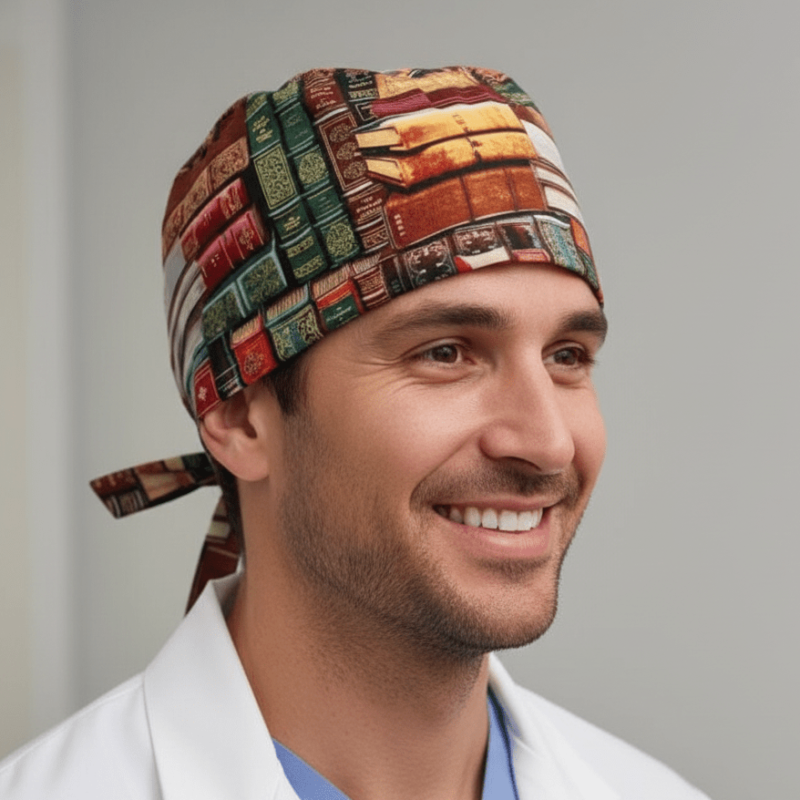Old Book Library Scrub Cap