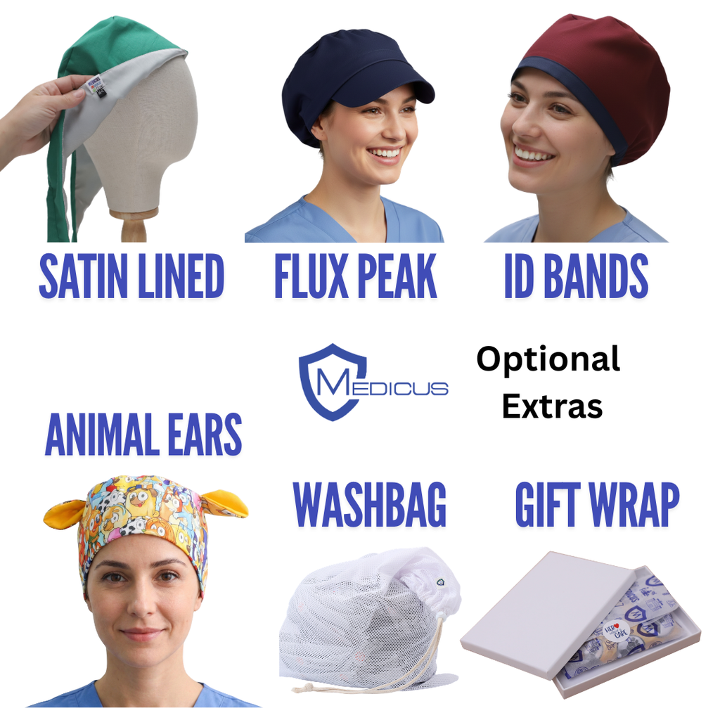 Optional extras: satin lining, Flux peak, ID bands, animal ears, wash bag and gift wrap