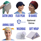 Optional extras: satin lining, Flux peak, ID bands, animal ears, wash bag and gift wrap