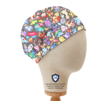 Pokemon Colourful Gang Kawaii Style scrub cap side profile showing vibrant character pattern on mannequin head