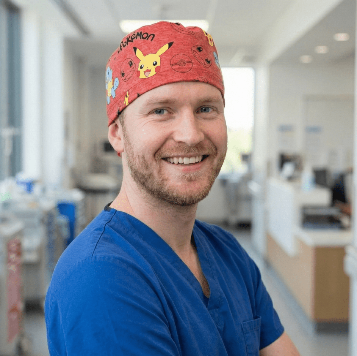 Pokemon Pikachu on Red Charmanda Bulbasur Squirtle Scrub Cap