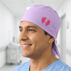 Happy Kidney Beans vinyl transfer scrub cap worn by a model