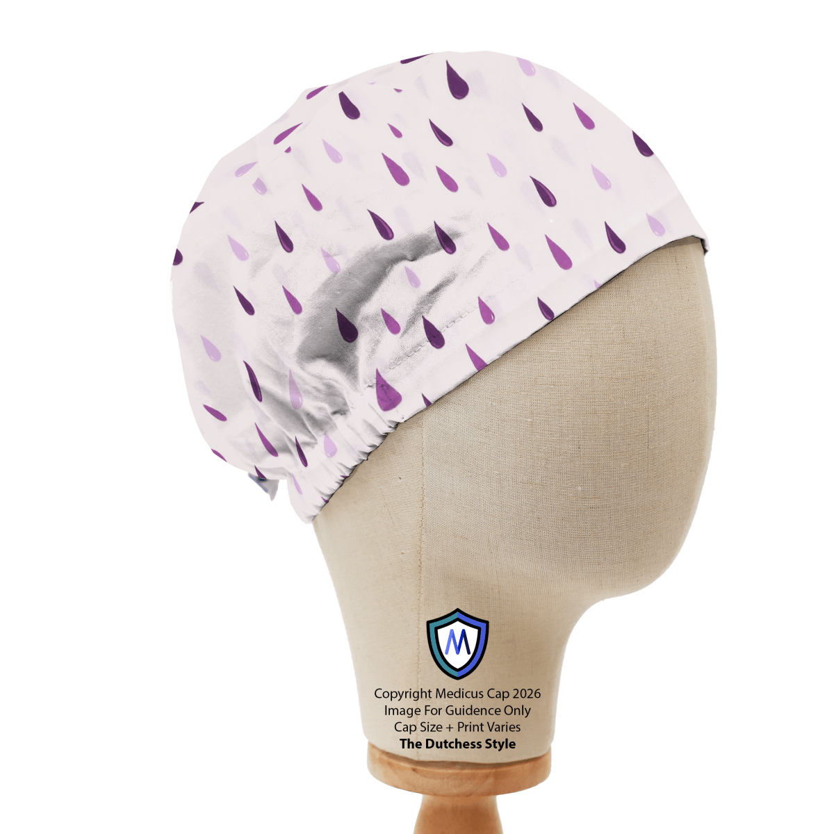 Gorro quirúrgico con gotas de lluvia moradas
