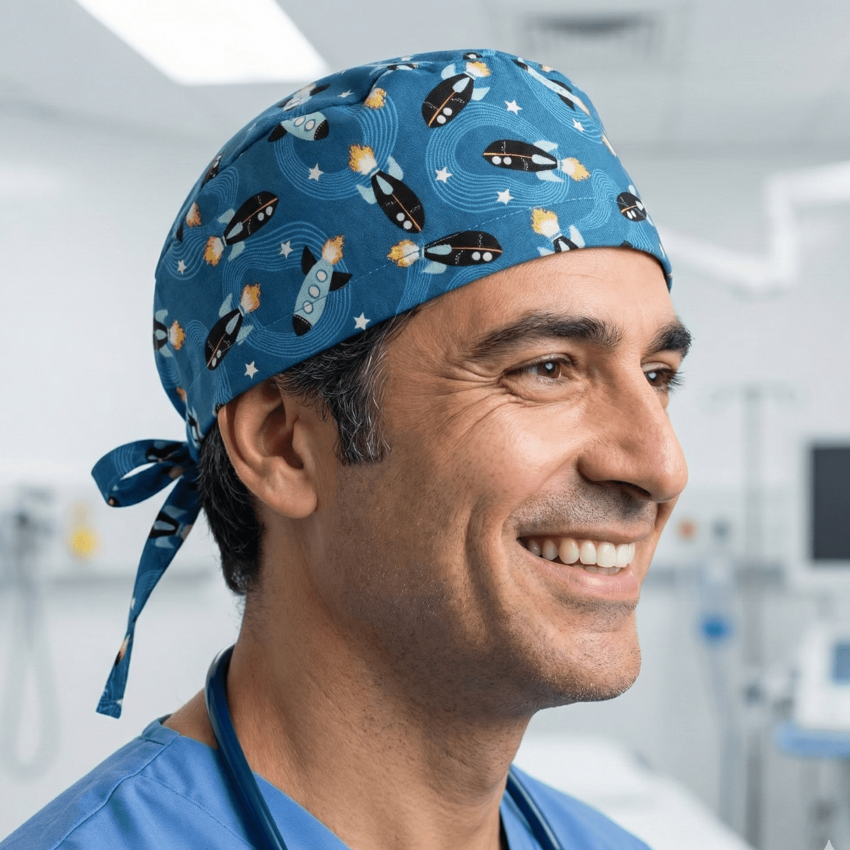 Rockets Spaceships Blue Scrub Cap
