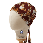 Dogs Rough Collies On Dark Red scrub cap in Bandana tie-back style