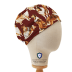 Dogs Rough Collies On Dark Red scrub cap in Elastic Backed no-tie style