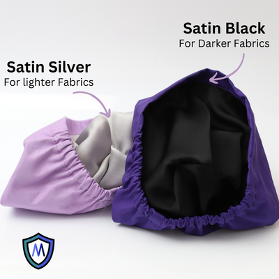 Black and Silver Satin lined caps on different fabrics