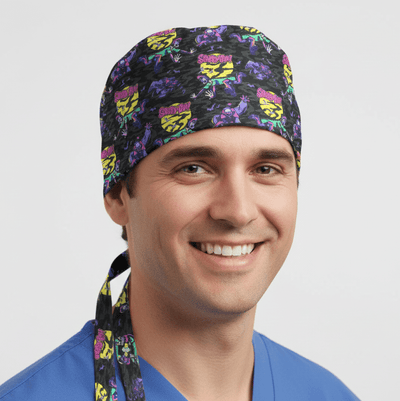 Scooby-Doo Purple scrub cap shown on model