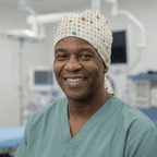 Scrabble Board scrub cap shown on model
