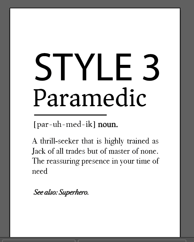 The Poster - Paramedic by Medicus Scrub Caps, Style 3, defines paramedics as skilled, thrill-seeking professionals. Available as a digital download with customization options.