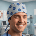 Gorro quirúrgico con círculos y logotipos de la NASA