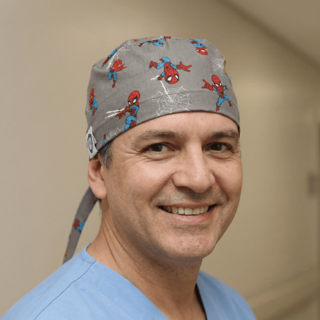 Spiderman Kawaii On Grey Scrub Cap