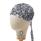 Star Wars R2D2 Robotic Fun scrub cap side profile showing gray pattern with black text and tie detail