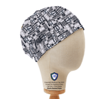 Star Wars R2D2 black and white patterned scrub cap shown on mannequin head side view