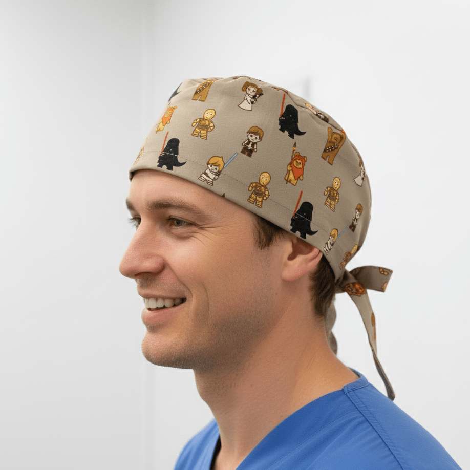 Star Wars on Khaki Beige Kawaii Scrub Cap