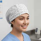 White sudoku puzzle print scrub cap with black numbers and grid pattern