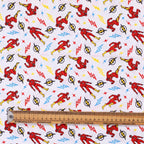 DC Superheroes Flash Cartoon Style fabric pattern detail close-up
