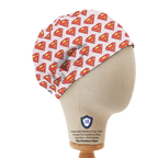 Superman logo patterned scrub cap shown from side profile on beige mannequin head