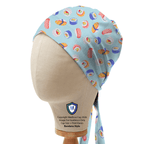 Food Kawaii Sushi Rolls On Blue scrub cap in Bandana tie-back style