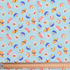 Food Kawaii Sushi Rolls On Blue scrub cap fabric pattern close-up