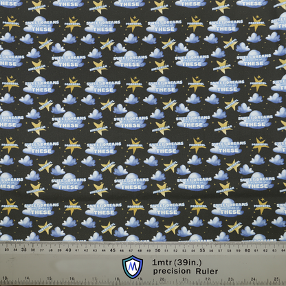 Anaesthetist Sweet Dreams Made Of These Scrub Cap from Medicus Scrub Caps, featuring clouds, stars, and anesthetic drug names on a dark background.