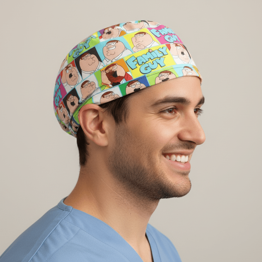 Gorro quirúrgico con multitud de la familia Simpsons de dibujos animados de televisión