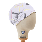 The Office Paper Falling scrub cap back view showing white paper pattern with colorful lines