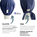 Navy blue Medicus Scrub Cap with elastic back and tie closure. Designed for comfort and fit. Available in 22 colors. @medicuscaps.