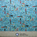 Tools Wrench Hammer On Lighter Blue Scrub Cap from Medicus Scrub Caps, featuring a pattern of assorted hand tools on a vibrant blue background.