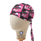 Alice In Wonderland Cat We Are All Mad scrub cap shown on mannequin head