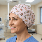 Pink Winnie the Pooh Christmas pattern reusable scrub cap with coloured lights design