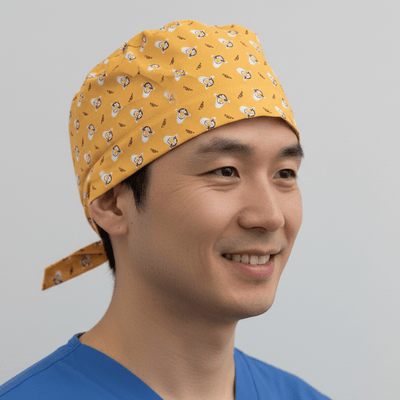 Winnie The Pooh Tigger Repeat scrub cap shown on model