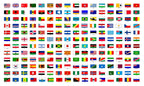 Grid display of 100+ international country flags available for vinyl transfer scrub cap designs