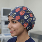 Abstract Aligned Anatomical Heart Navy scrub cap shown on model
