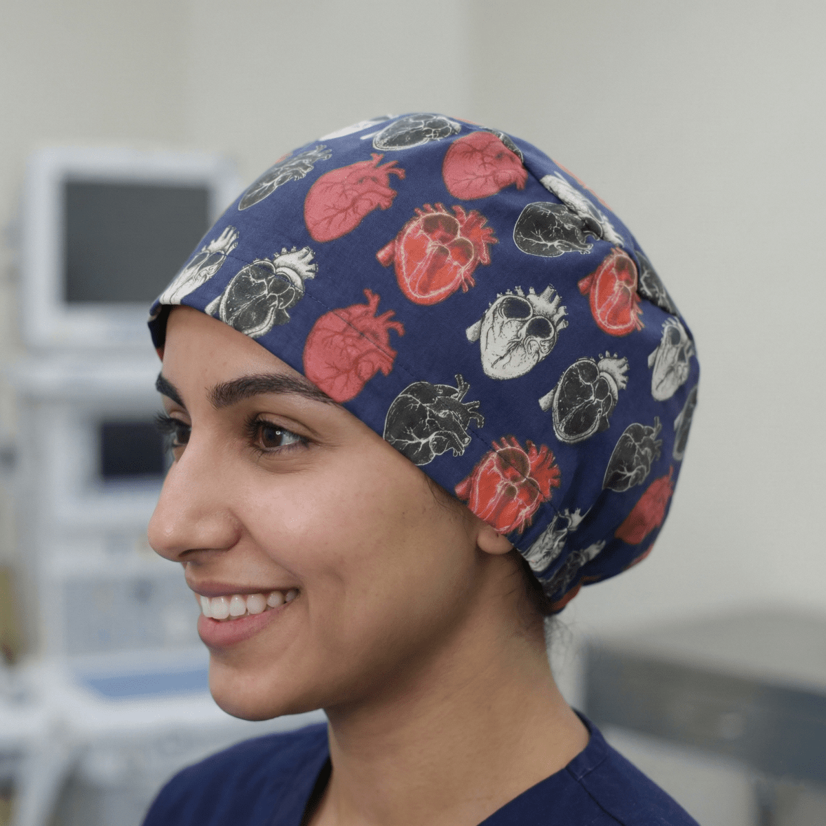 Abstract Aligned Anatomical Heart Navy Scrub Cap