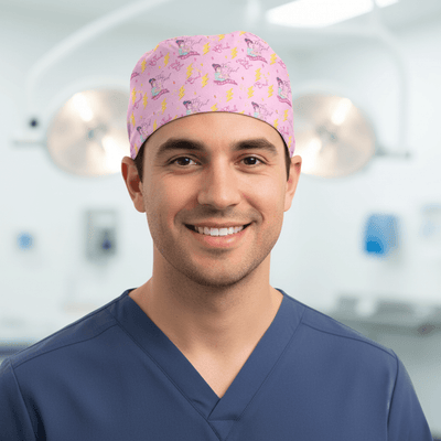 Anesthetist This Girl Can Block scrub cap shown on male model