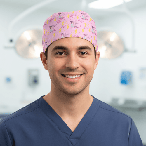 Anesthetist This Girl Can Block scrub cap shown on male model