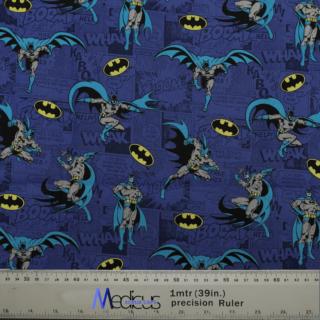 Batman blue capes fabric used in Medicus Caps' scrub caps.