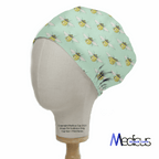 Bees On Teal scrub cap shown on mannequin head