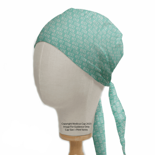 Best Vet Tech scrub cap pattern detail on mannequin