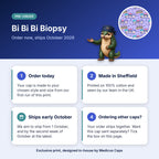 How pre-order works for the Bi Bi Bi Biopsy scrub cap: order today, made in Sheffield, ships early October 2026