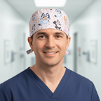 Bluey + Friends Confetti Party scrub cap shown on male model