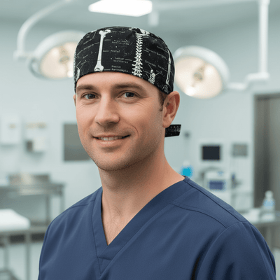 Bones Anatomy scrub cap shown on male model
