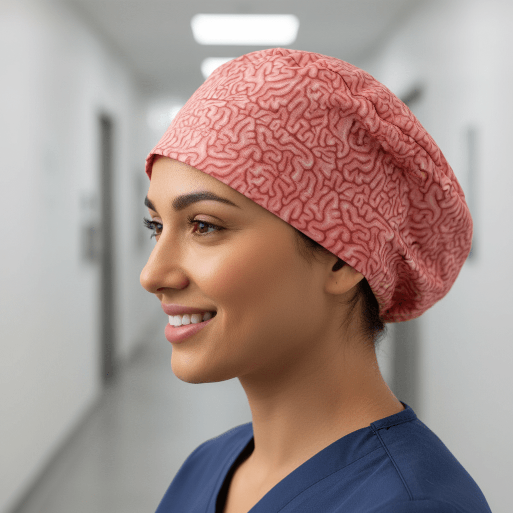 Brains Pink Human Scrub Caps scrub cap flat lay view