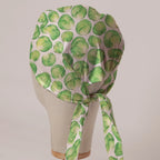 Brussels Sprouts scrub cap in Bandana tie-back style on mannequin head, back view with ties