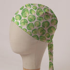 Brussels Sprouts scrub cap in Bandana tie-back style: watercolour Brussels sprouts on white